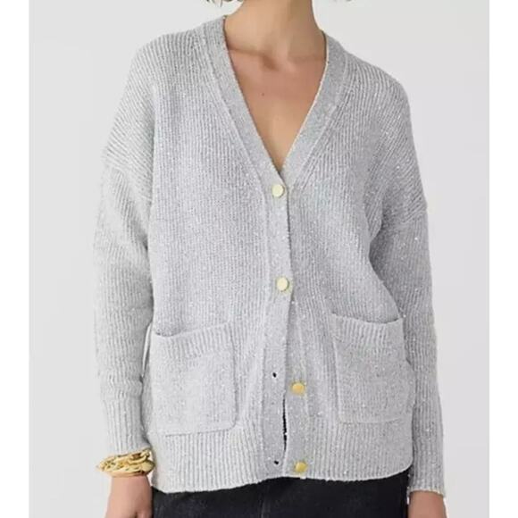 J. Crew Gray Women's Cardigan Sweater with sequins. - Picture 1 of 8